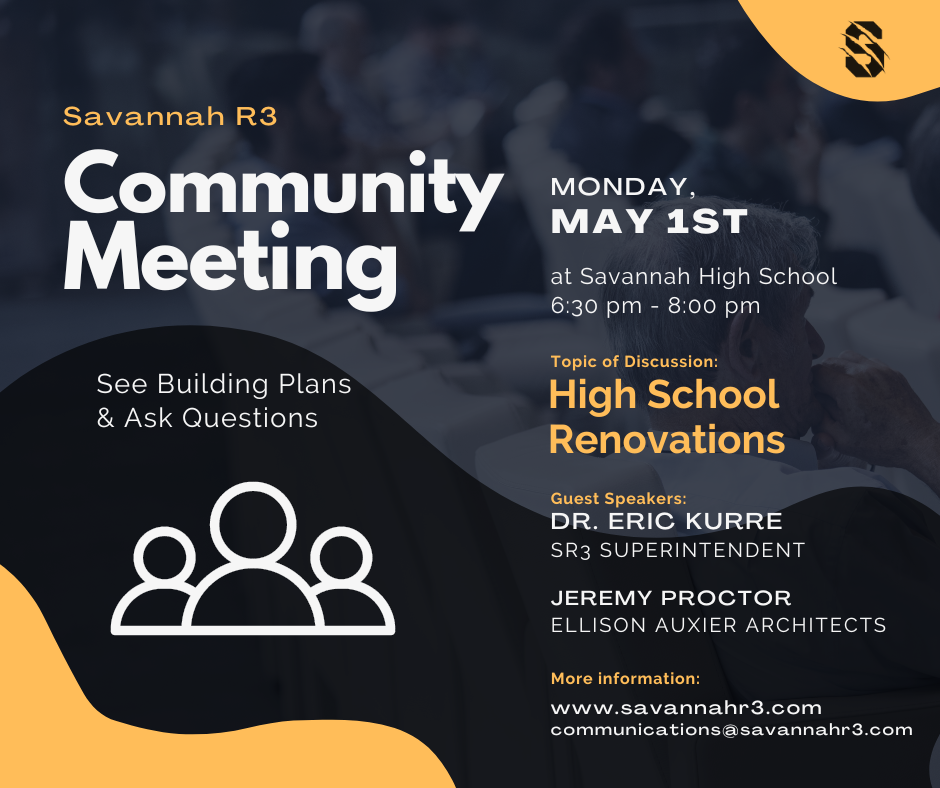 Community meeting Monday, May 1st from 6:30 - 8:00 pm in the High School Library