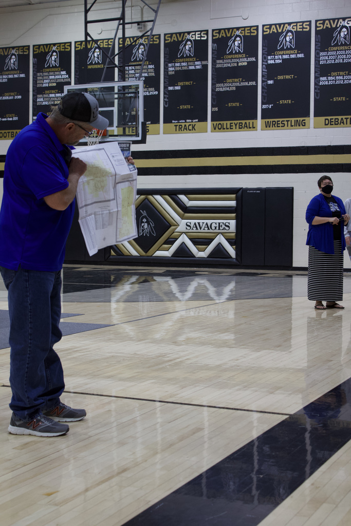Paul Garrison shows a map of Andrew County