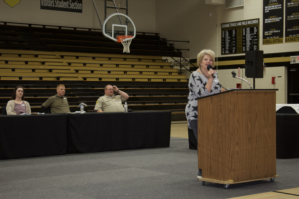 county treasurer Cindy Easly speaks to our high school freshman