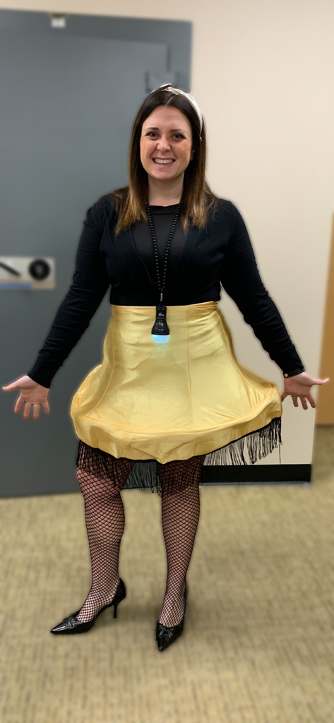 Teacher in a leg lamp costume 